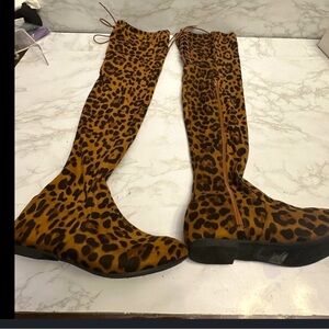 Over the knee animal print boots